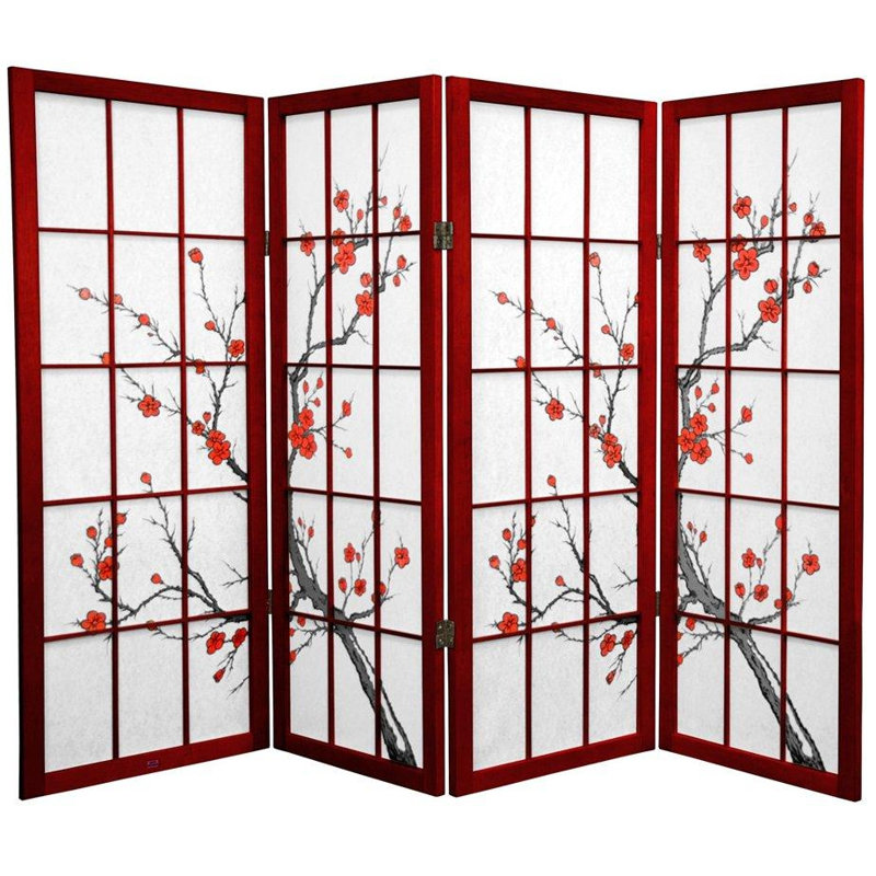 48" Low Cherry Blossom Shoji Room Divider, 4, Rosewood