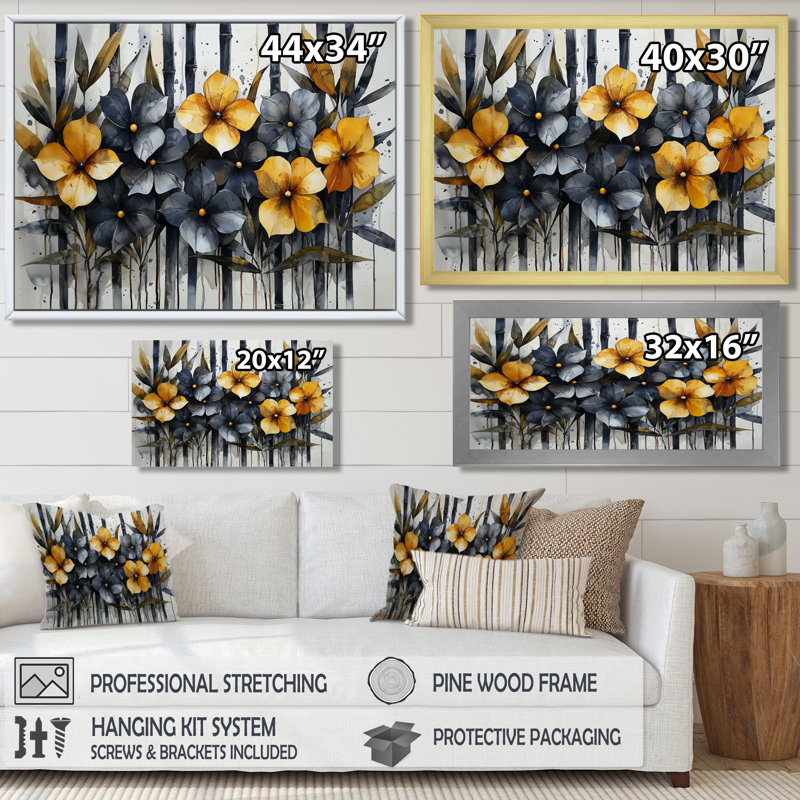 Géométrique, fleurs de bambou, horizon, art mural en bambou, H 12 po x l 20 po, Cadre flottant, Brun