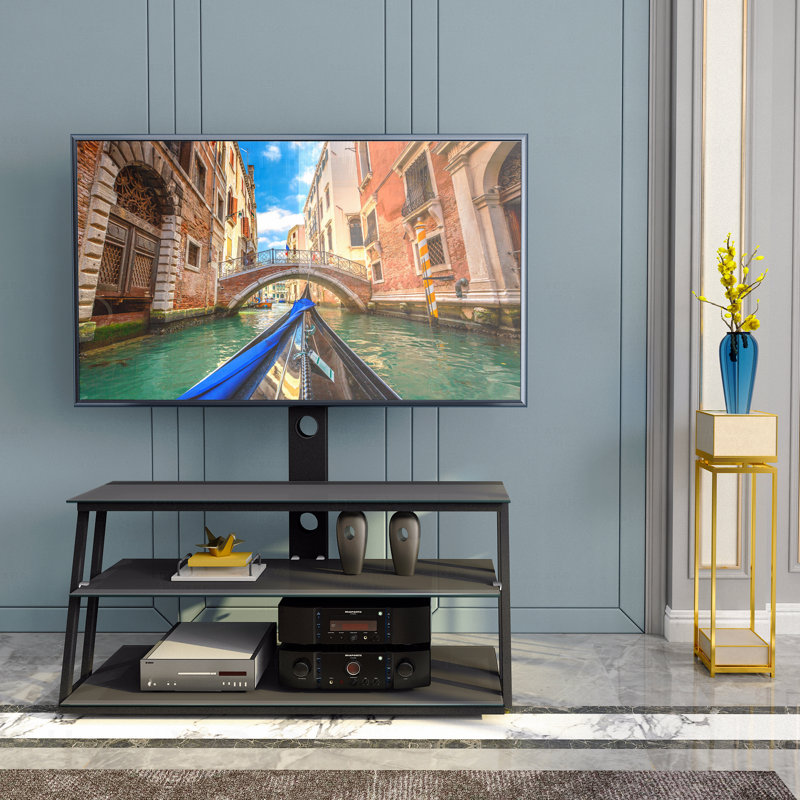 Black Multi-Function Angle And Height Adjustable Tempered Glass TV Stand