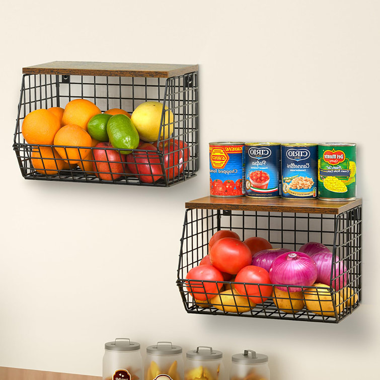 17 Stories Set Of 3 Wire Baskets For Storage Wall Mount - Stackable Wire  Baskets For Organizing, Hanging Wire Basket For Living Room, Bathroom,  Kitchen, Pantry, Wire Fruit Basket, Black Wire Basket