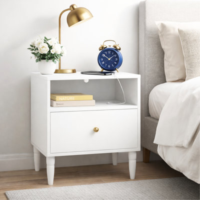 White End Table With Drawer And Shelf, Ideal For Bedroom Living Room, Simple Design, Easy To Clean Nightstand Open Finish, Suitable Modern Rooms, Smoo