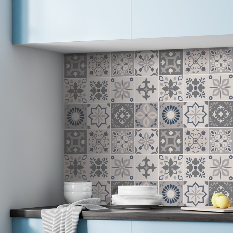 Stewie Marjorelle Moroccan Wall Tile Sticker Set - 15 cm x 15 cm, Light Grey