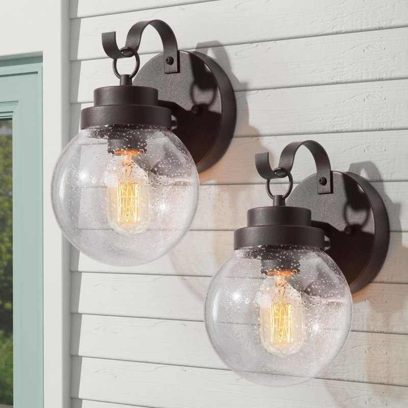 2 Bulbs Seeded Glass Outdoor Wall Sconce (Set Of 2), 10" H x 6'' W x 6.5'' D