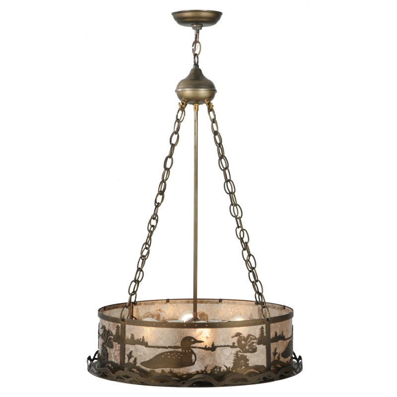 Rustic Lodge 4 - Light Drum Chandelier, Antique Copper, Silver, 36" H x 22" W x 22" D