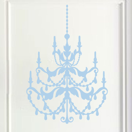 Décalcomanie murale lustre française, H 48 po x l 33 po x P 0,01 po, Bleu poudré