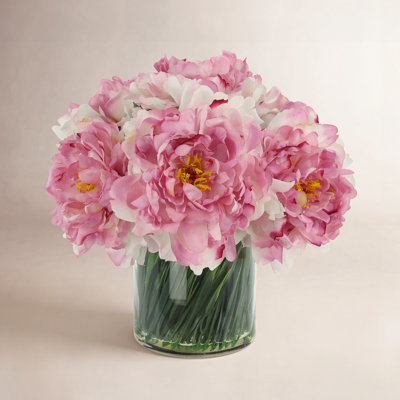Faux Peony Arrangement in a Glass Vase