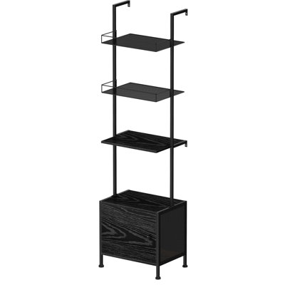 3 Tier Modern Step Bookshelf, Display Stand, Wall Mounted Wooden Shelf With Drawer
