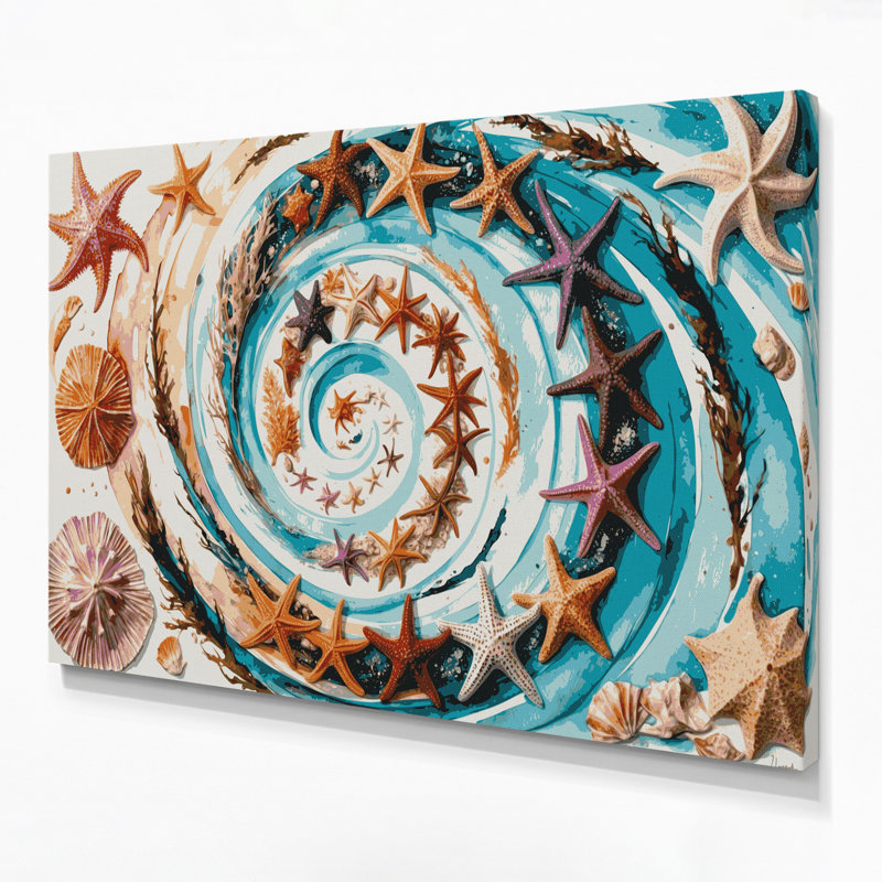 Art mural sur toile blanc, "Coastal Starfish", H 11 po x l 14 po