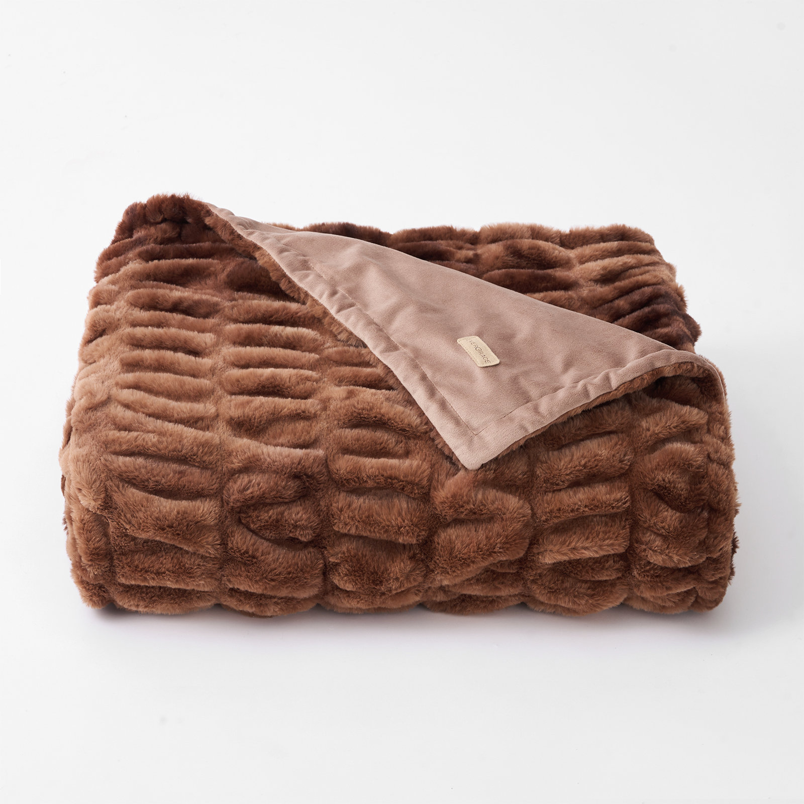 Ruched Bubble Faux Fur Throw Blanket, 60" W x 80" L, Clay