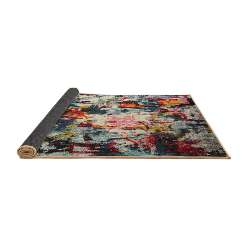 Tapis bleu/rose contemporain, Rond 3 pi