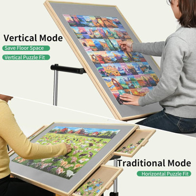 Table de 1500 pièces avec pieds et roues, table de casse-tête en bois avec 4 tiroirs et couvercle, stabilité améliorée et conception légère optimisée, option de placement vertical
