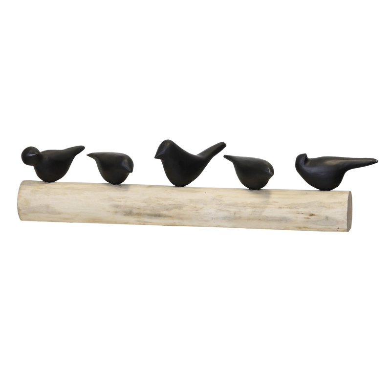Wood Bird Sitting On Log - Black/Natural