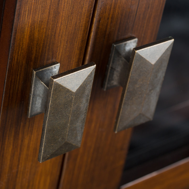 Russet Brown Solid Wood Low Storage Cabinet with Glass Doors