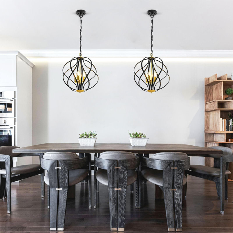 Luminaire suspendu sphérique industriel de 17 pouces, lustre géométrique à 4 lumières avec chaîne réglable pour salle à manger, cuisine, vestibule, vestibule et escalier