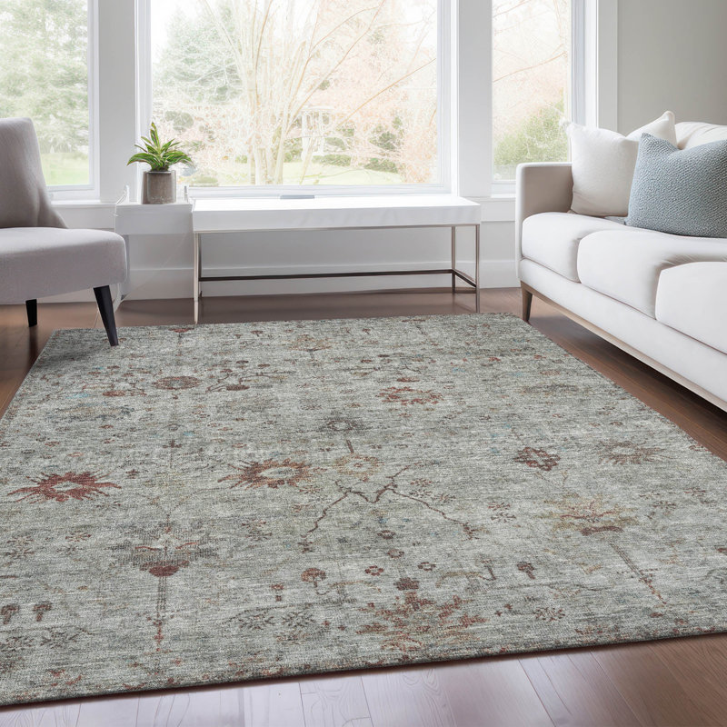 Tapis intérieur / extérieur gris lavable à la machine Xhevrie, Rectangle 5 pi x 7 pi 6 po