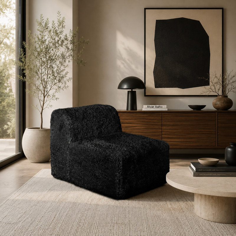 Fauteuil modulaire sans accoudoirs Appi, Black Faux Fur