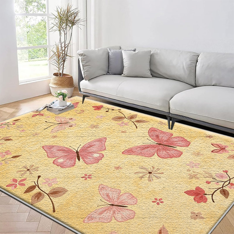 Warm Yellow Butterfly Carpet-waterproof, easy to clean, machine-washable, soft and comfortable; suitable for door mats, kitchens, living rooms, bedrooms, corridors, and laundry areas. Easy to clean, durable carpet for home decoration.