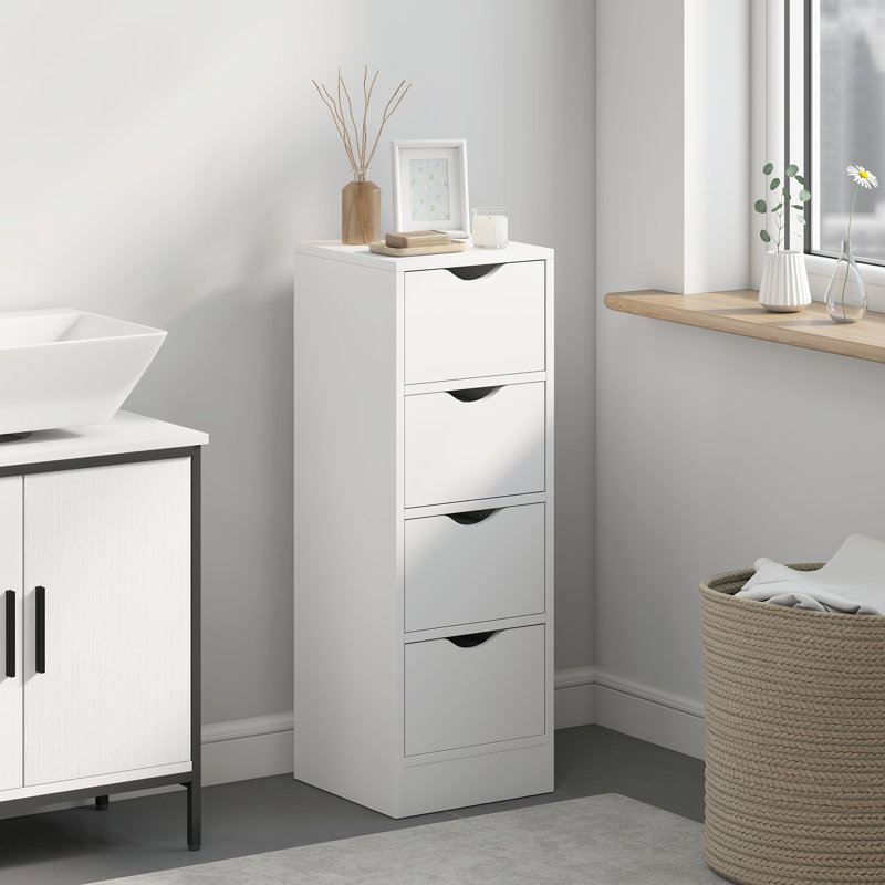Armoire de rangement étroite, 4 tiroirs, blanc