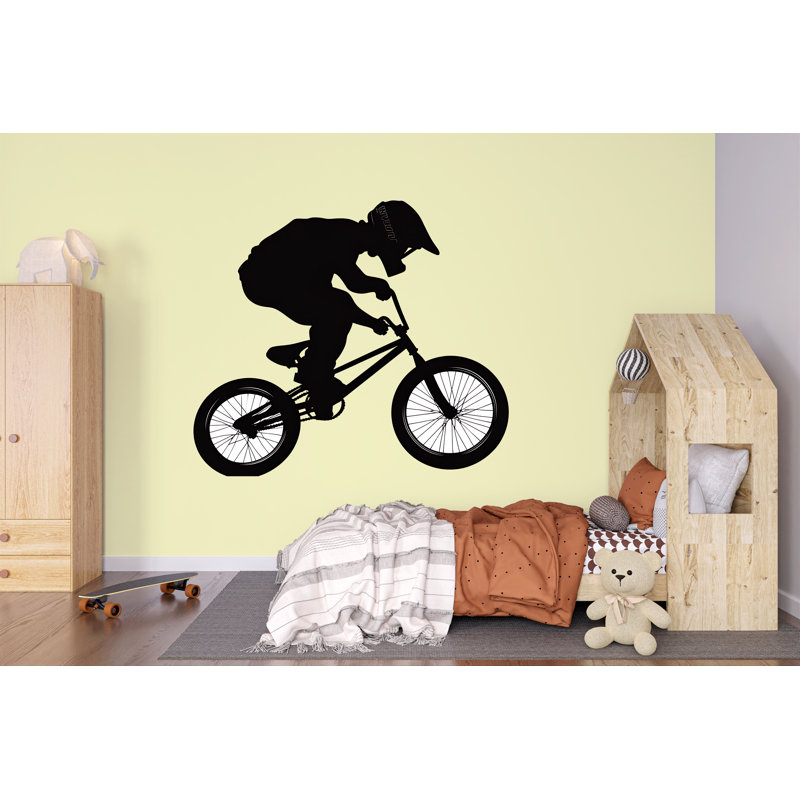 Silhouette d'art mural BMX, décor de cascade de vélo, art sportif pour garçons, H 13 po x l 24 po