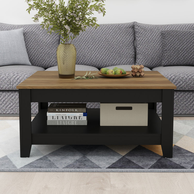 Table basse avec rangement Weddel Basilico, Noir / brun