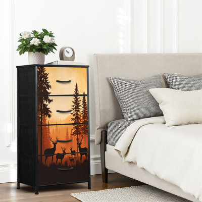 4 Drawer Dresser for Bedroom, Narrow Chest of Drawers, Wooden Top and Study Iron Frame 18"x37.5"-(WxH)