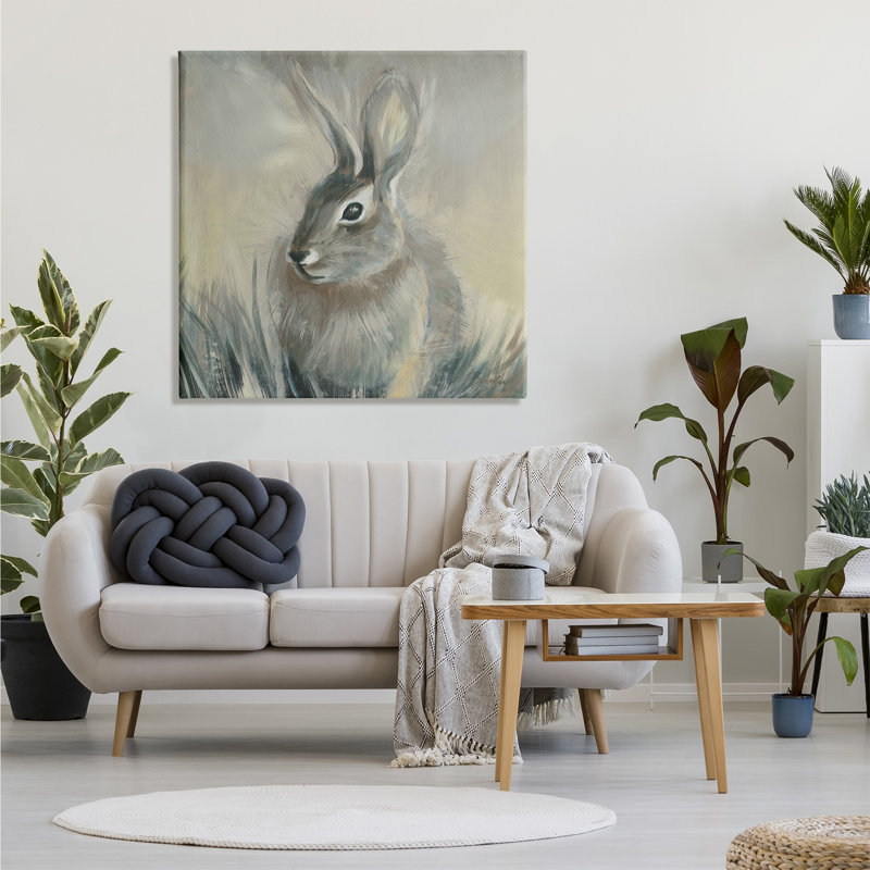 Portrait d'un lapin gris et jaune, Toile tendue, L 36 po x H 36 po