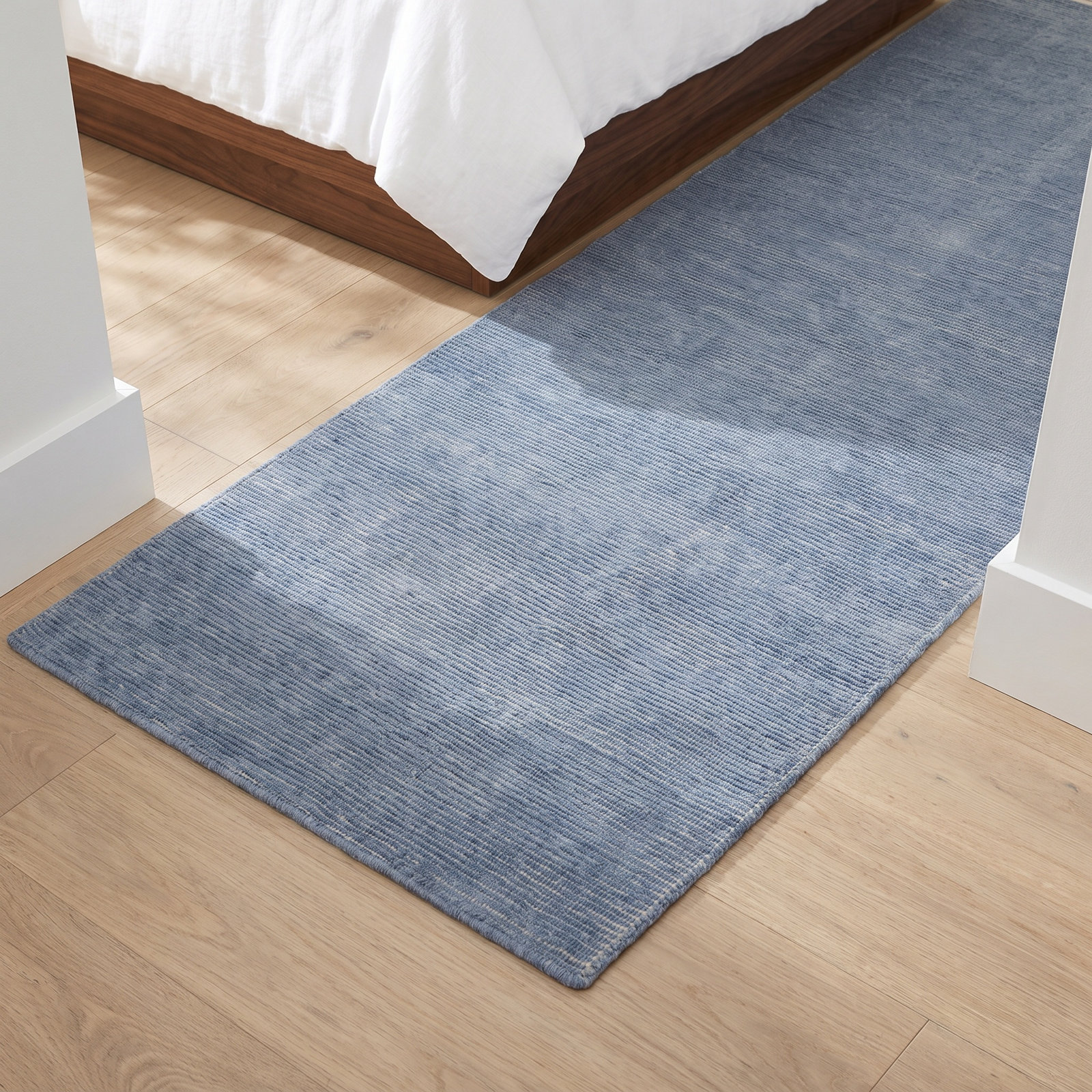 Caron Light Blue Cream Hand-Woven Striped Rug, Runner 3' x 10'