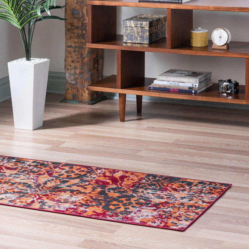 Tapis floral terre cuite, Tapis de couloir 2 pi x 6 pi 1 po