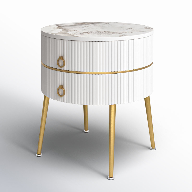 Midwest Side Table with Storage, White Marble/Gold