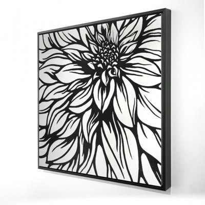 «Dahlia Flower Outline», impression sur toile encadrée botanique monochrome