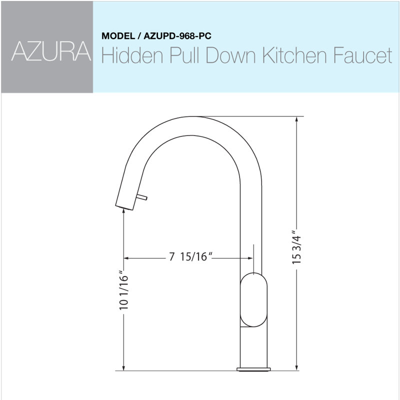 Robinet de cuisine à poignée simple dissimulée Azura, Chrome poli