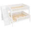 Lit superposé en bois avec tablettes, lumière DEL, escalier de rangement et garde-corps-490367248
