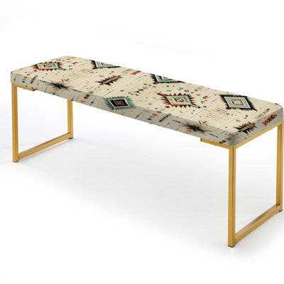 Tribal Nomad Boho Pattern I - Geometric Upholstered Gold Bench