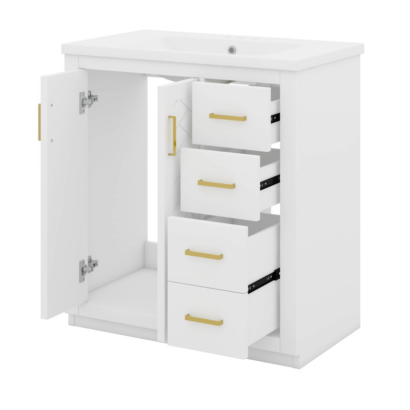 Ensemble de meuble-lavabo 30 po avec lavabo en céramique et porte à 3 tiroirs, Blanc