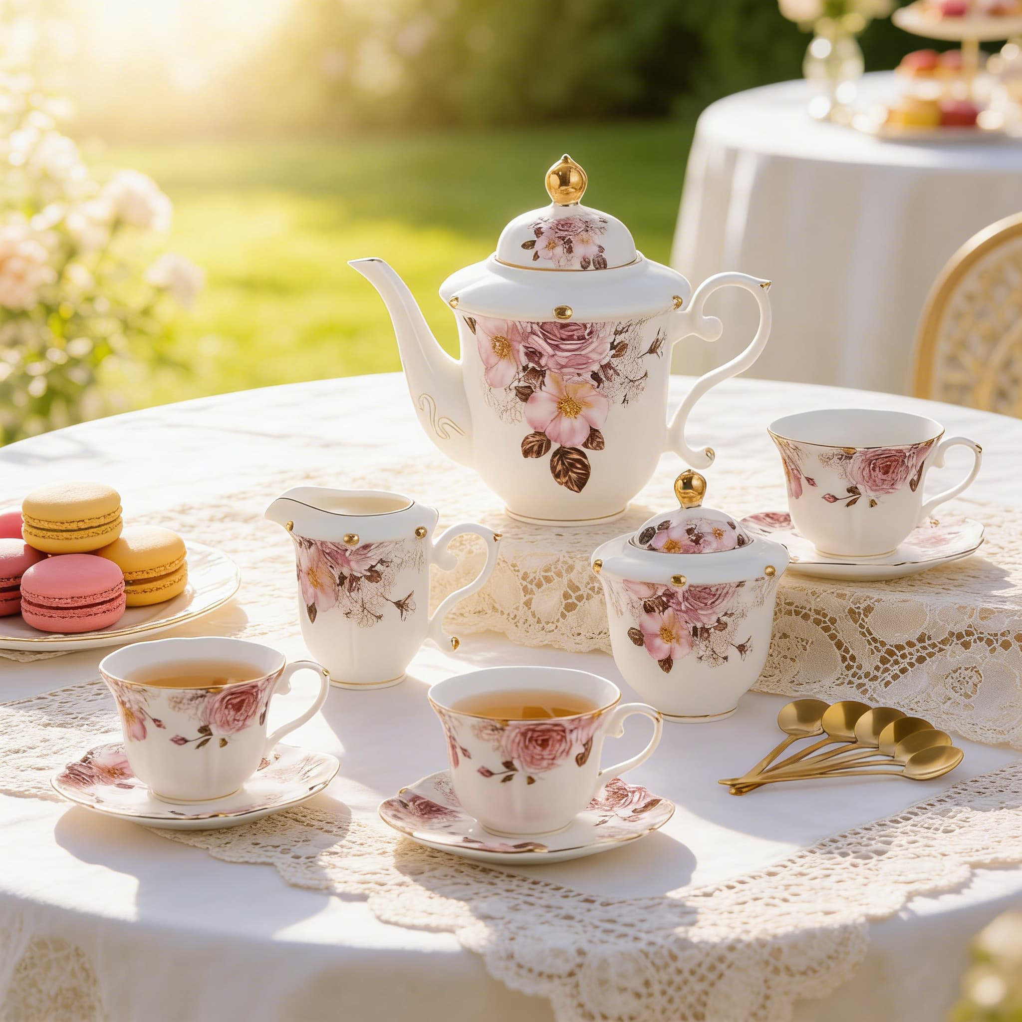 Astoria Grand Vintage European Porcelain Tea Set With Gold Trim Floral ...