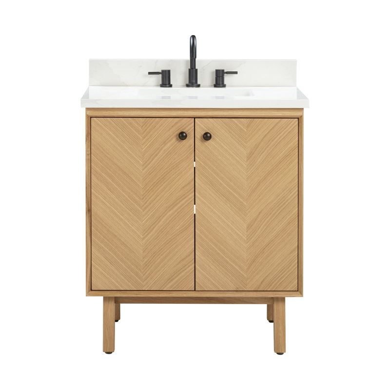 Adele 30'' Free Standing Single Bathroom Vanity with Quartz Top, Natural, Black, 37