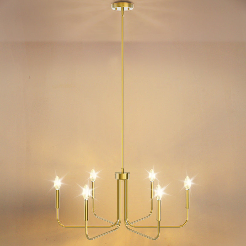 Chandelier 6 Light Industrial Style, Gold