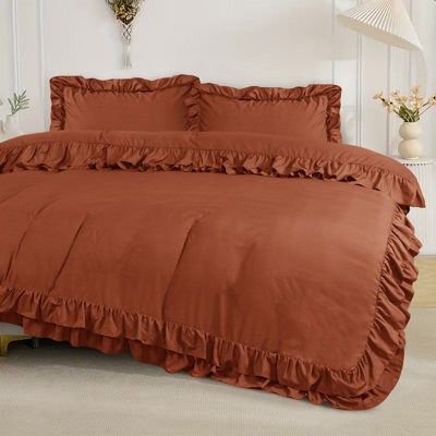 DUVET FRILL Microfiber Solid Colour Duvet Cover with Pillowcases
