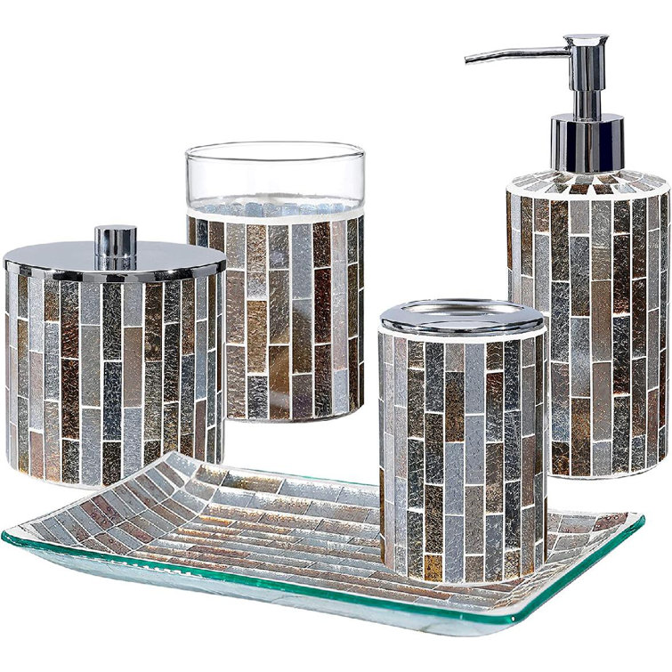 Mercer41 Jamarquis Mosaic Glass 4 Piece Bathroom Accessory Set