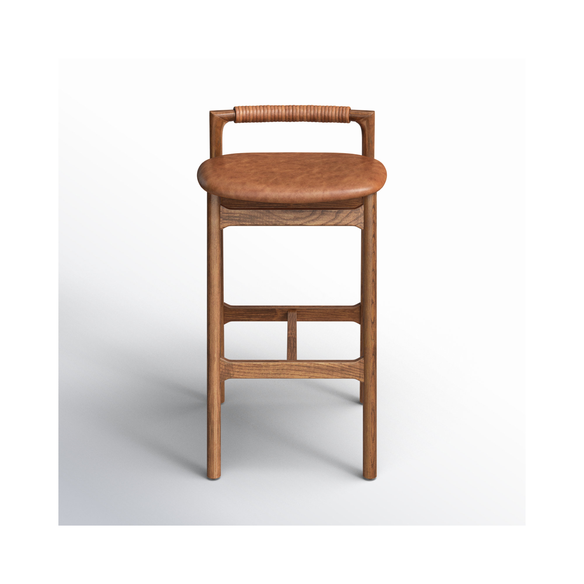Solene Leather Stool, Haven Tobacco/Genuine Leather, Lamont Nettlewood, Bar Stool (30" Seat Height)