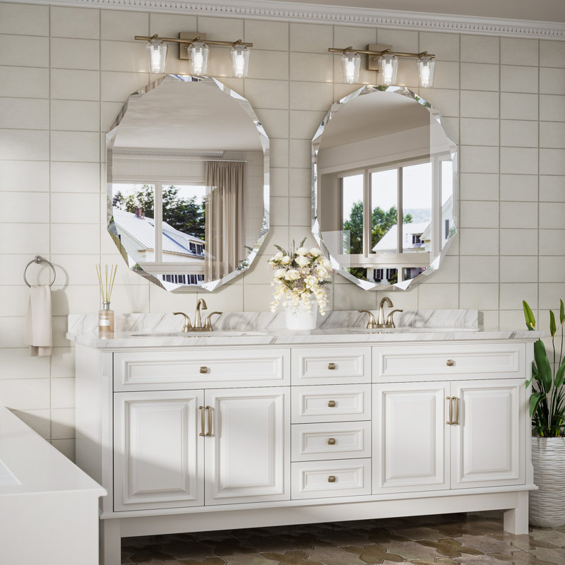 Miroir octogonal biseauté sans cadre Pearlette, 36 po x 28 po