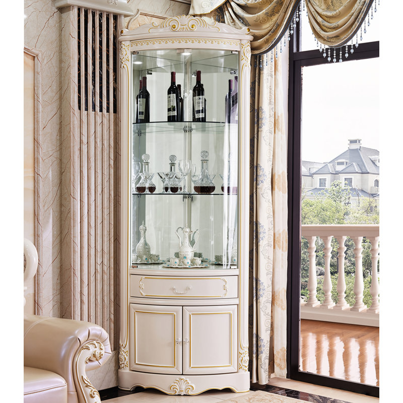Armoire de coin 26,77 po en bois massif blanc de style européen pour le rangement du vin
