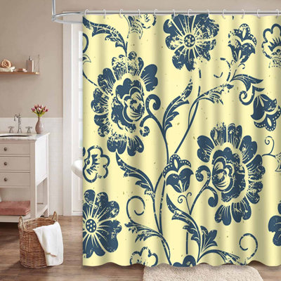 Rideau de douche imperméable à motif floral baroque rétro avec 12 crochets