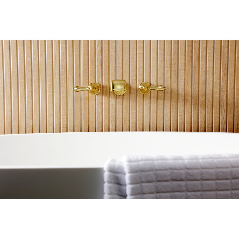 Kingston Brass Two-Handle 3-Hole Wall Mount Roman Tub Faucet, Brushed Brass