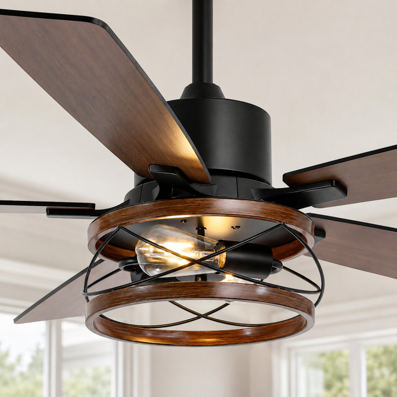 52" 5-Blade Farmhouse Boho Ceiling Fan with Reversible Two-Tone Blades, Light Kit and Remote Control