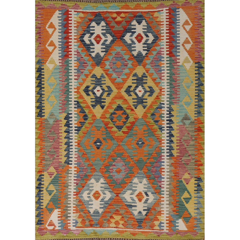 Geometric Wool Kilim Oriental Accent Rug 4x6