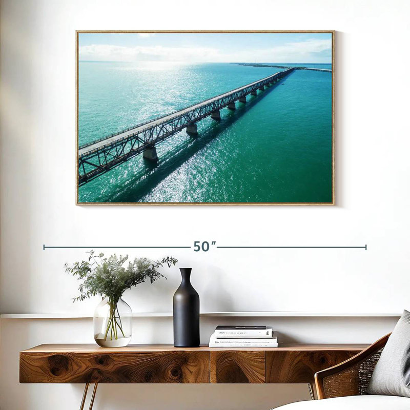 Florida Keys Bridge, Floating Frame Natural Wood, 40" X 27"