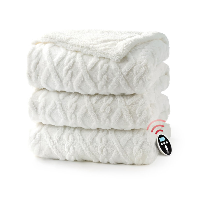 Heated Throw Blanket, Beige, 254cm L x 228.6cm W