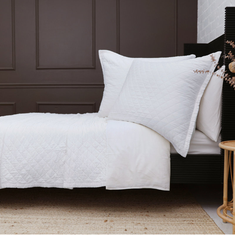  Taie décorative 100% satin de coton Monaco, Blanc, Très grand lit