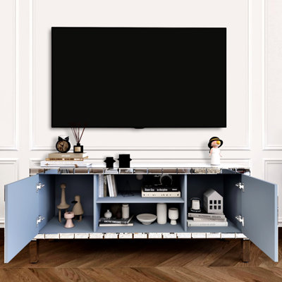 Meuble télé avec miroir pour téléviseur de 65 pouces, meuble multimédia moderne pour le salon